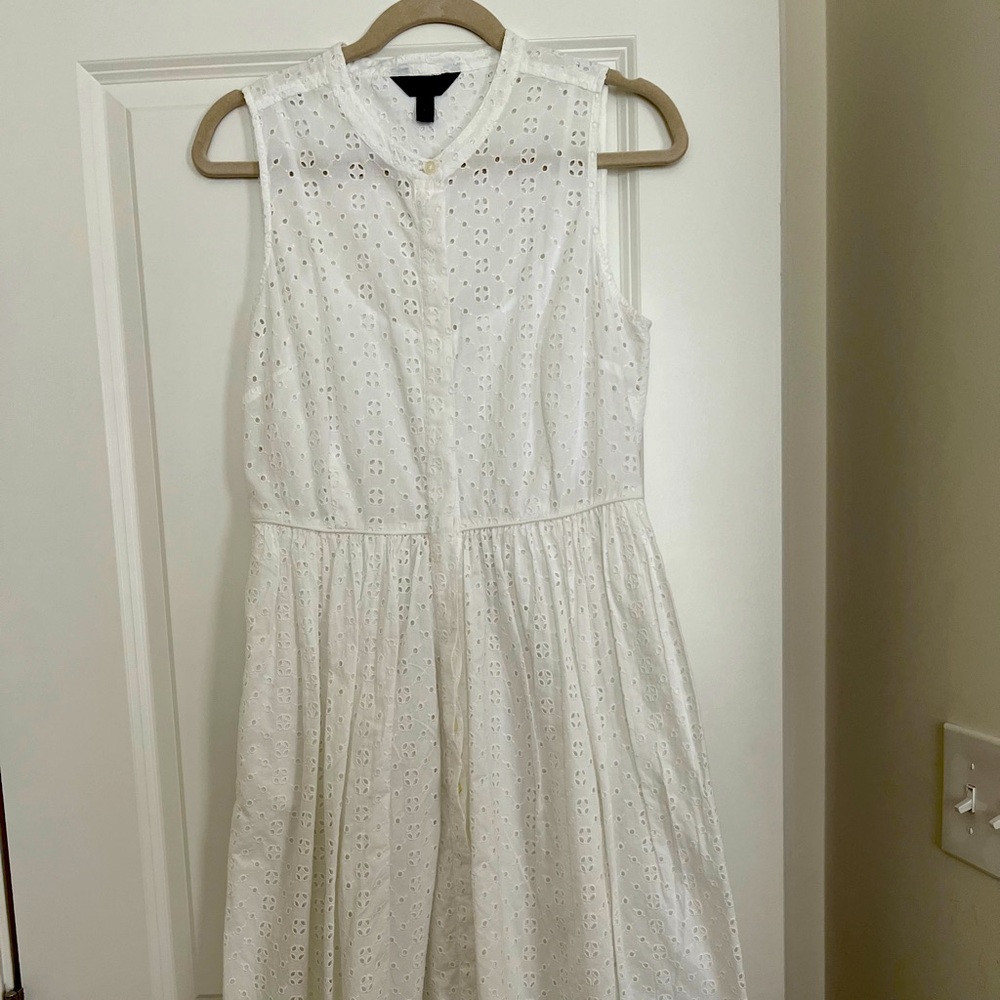J Crew White Eyelet Sleeveless Midi Dress
